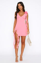 dresses : Robe Courte Femme Floral Asymétrique in Rose van Seroa