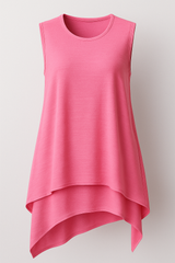 Women's Top Clothes : Top Femme Asymétrique Fluide Noir Élégant Sans Manches S-XL in Rose van Seroa