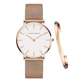 Watch : Montre pour femme en acier inoxydable argent Hannah Martin - Bracelet en maille milanaise élégant et à la mode in Ou rose blanc van Seroa