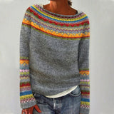 Knitted sweaters : Pull Femme Coton Rayé in Greycoloured van Seroa