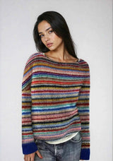 Pull Femme Col Bateau Rayé Rétro Tricoté Coton Doux