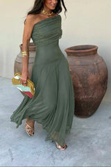 Maxi dresses : Robe longue ete femme plissée une épaule in van Seroa