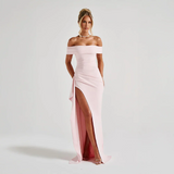 Maxi dresses : Robe Longue Femme Épaules Dénudées & Fente Élégante - Idéale in Rose van Seroa