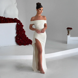 Maxi dresses : Robe Longue Femme Épaules Dénudées & Fente Élégante - Idéale in van Seroa