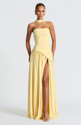 Maxi dresses : Robe Longue Femme Élégant Moderne Fendue in Jaune Citron van Seroa