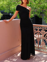 Maxi dresses : Robe Longue Femme Élégante Asymétrique Fluide Soirée Cocktail Cérémonie in Noir van Seroa