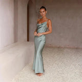 Maxi dresses : Robe Longue Femme sans Manches Satin Satinée in Vert Clair van Seroa