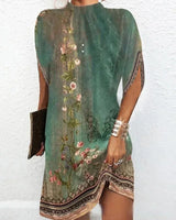 Mini dresses : Robe courte femme soirée manches chauve-souris col plissé in Seagreen van Seroa