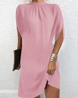 Mini dresses : Robe courte femme soirée manches chauve-souris col plissé in Rose van Seroa