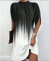 Mini dresses : Robe courte femme soirée manches chauve-souris col plissé in Black and white van Seroa