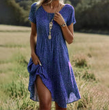 dresses : Robe Longue Fluide Femme Chic Bohème Imprimé Floral Multicolore Élégante Été in Bleu van Seroa