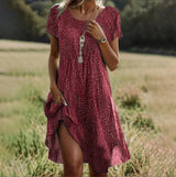 dresses : Robe Longue Fluide Femme Chic Bohème Imprimé Floral Multicolore Élégante Été in Rouge van Seroa