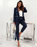 Sets : Tailleur Femme Élégant Double Boutonnage - Ensemble Veste & Pantalon Ajusté in van Seroa
