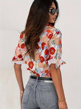 top blouses : Chemisier femme fluide à manches courtes, imprimé floral, léger pour l'été et le quotidien. in van Seroa