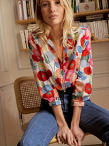 top blouses : Chemisier femme fluide à manches courtes, imprimé floral, léger pour l'été et le quotidien. in van Seroa
