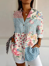 top blouses : Blouse femme élégante en coton bleu océan, manches longues boutonnées pour le bureau in Bleu van Seroa