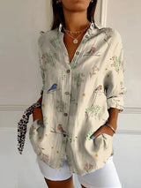 top blouses : Blouse femme élégante en coton bleu océan, manches longues boutonnées pour le bureau in Beige van Seroa