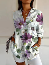 top blouses : Blouse femme élégante en coton bleu océan, manches longues boutonnées pour le bureau in Pourpre van Seroa