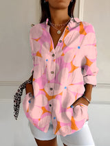 top blouses : Blouse femme élégante en coton bleu océan, manches longues boutonnées pour le bureau in Fleur Rose van Seroa