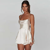 dresses : Robe mini de soirée en satin avec ourlet à volants et fines in van Seroa
