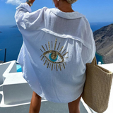 swimwear : Chemise Blanche Femme Oversize Coton Bohème in Blanc van Seroa