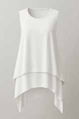 Women's Top Clothes : Top Femme Asymétrique Fluide Noir Élégant Sans Manches S-XL in Blanc van Seroa