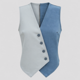 top blouses : Blouse Sans Manches avec Boutons Asymétriques Femme in Bleu Blanc van Seroa